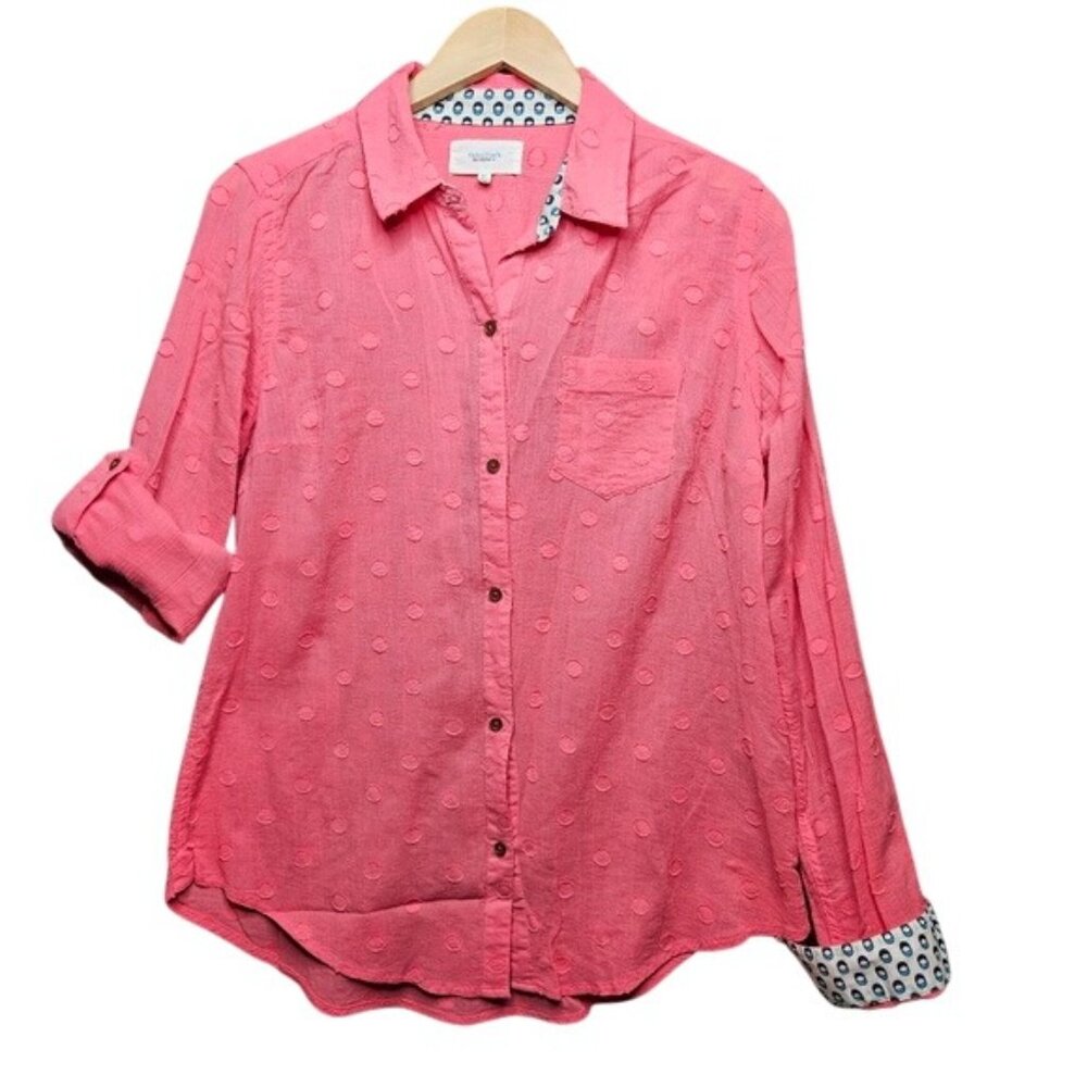 Birds Of Paradis By Trovata Pink Polka Dot Button-Up Shirt M 100% Cotton